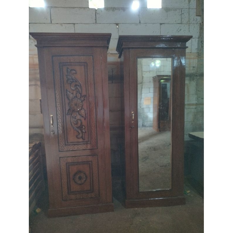 [ PRE ORDER ] lemari pakaian pintu 1 kayu jati kaca