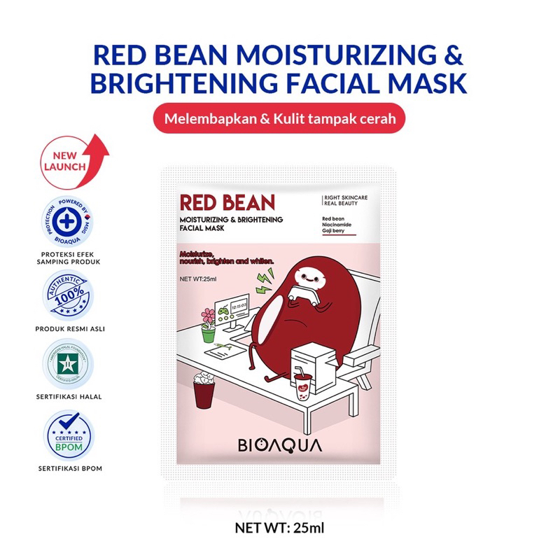 bgskinbukittinggi- BIOAQUA Masker Wajah Cereal Sheet Mask Facial Mask 25ml - Masker Muka Glowing Rice-Milk/Oat/Red Bean/Com Protein/Soybean - Masker Organik - BPOM | BIO AQUA Original 100%