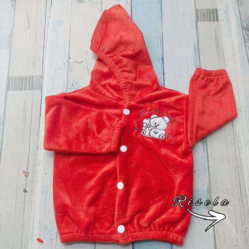 Jaket Bayi Bulu Halus Cewek Cowok Model Kancing 3-12 Bulan