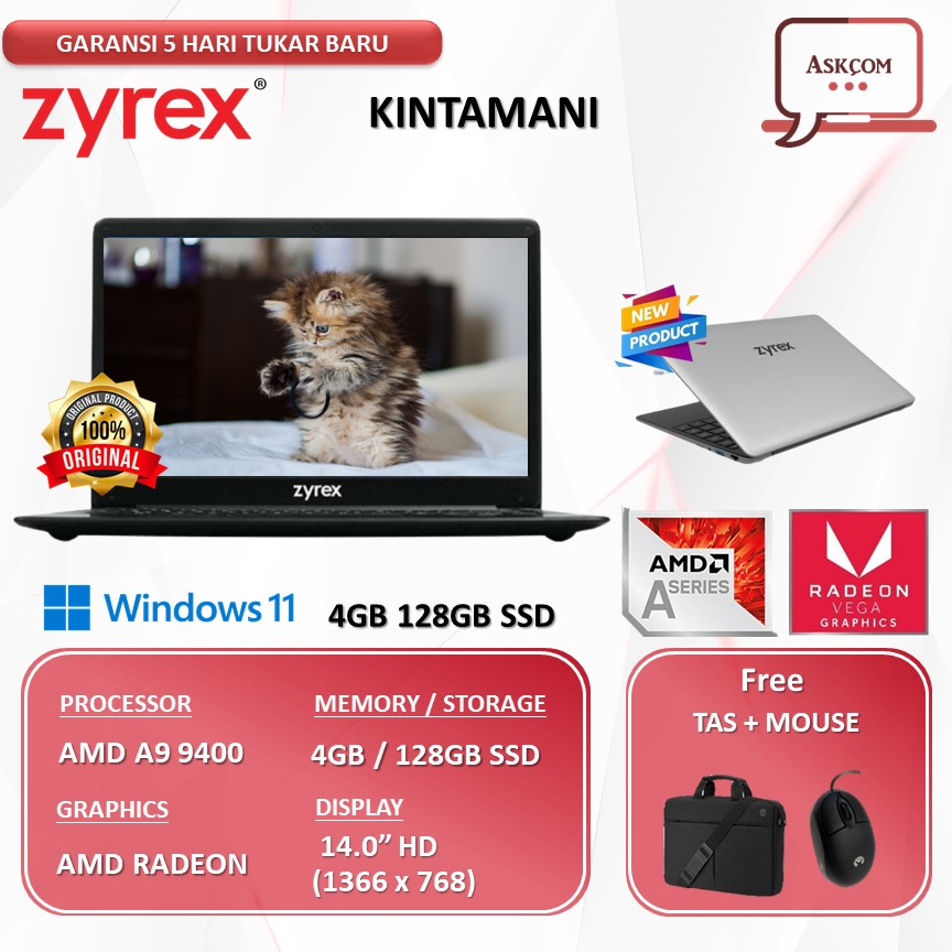 Laptop Zyrex Bunaken 14 Intel Celeron N4020 4GB 256GB+64GB W10 14.0 Garansi Resmi