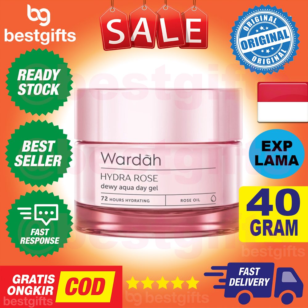 WARDAH HYDRA ROSE DEWY AQUA DAY GEL JEL DAY CREAM PELEMBAB MENGHIDRASI KULIT 40 GRAM (Expdate : 08/2023)