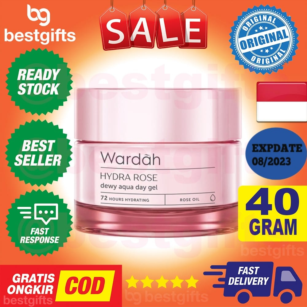 WARDAH HYDRA ROSE DEWY AQUA DAY GEL JEL DAY CREAM PELEMBAB MENGHIDRASI KULIT 40 GRAM (Expdate : 08/2023)