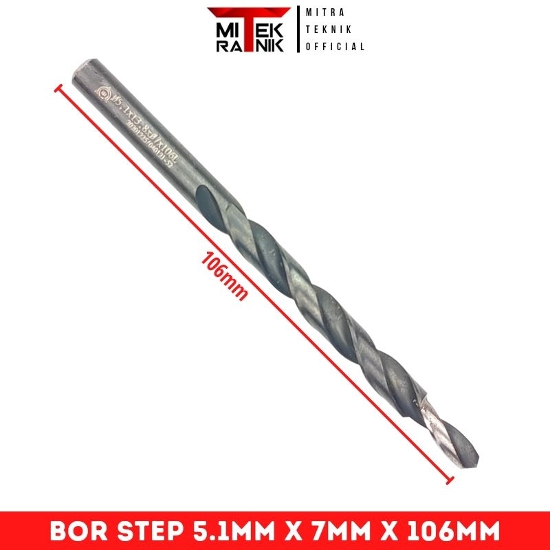 Mata Bor Step 5.1mm x 7mm Panjang 106mm Bor Besi HSS