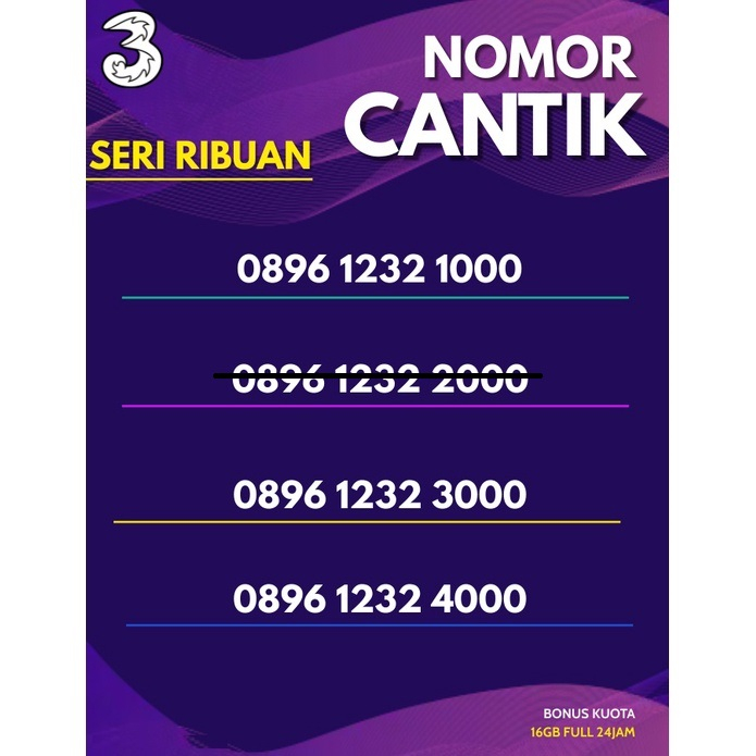 Nomor Cantik Tri Seri Ribuan