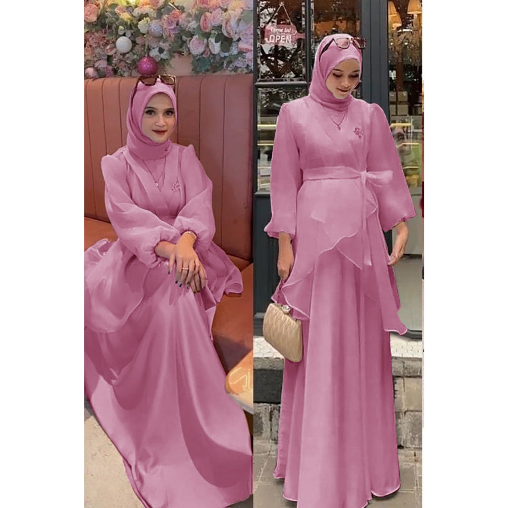 O2 Fashion / Maxi organza / gamis muslim model terbaru