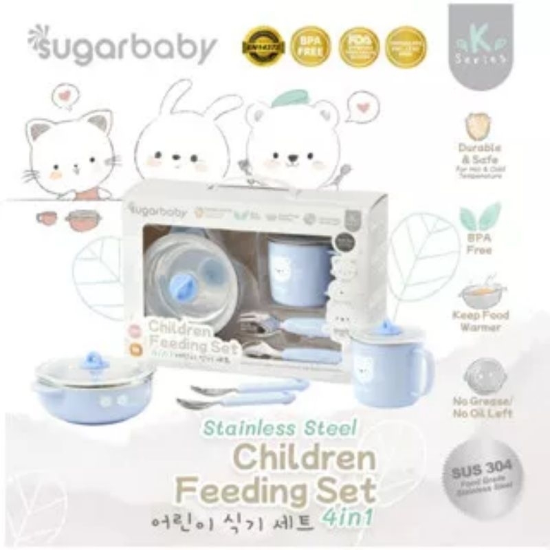 Sugar Baby Stainless Steel Children Feeding Set 4in1 (K-Series) / Set Alat Makan Bayi