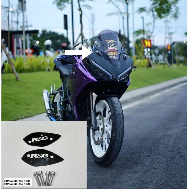 Mirror blanking tutup lubang spion variasi CBR 150R K45N &amp; K45R bahan akrilik sepasang kiri kanan plus baut