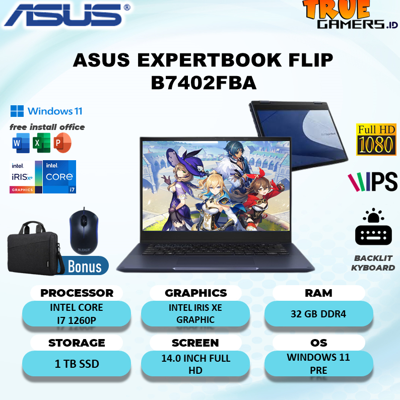 Laptop Asus EXPERTBOOK FLIP B7402FBA 2IN1 TOUCHI7 1260P 32GB 1TBSSD Win11 14.0 Full HD