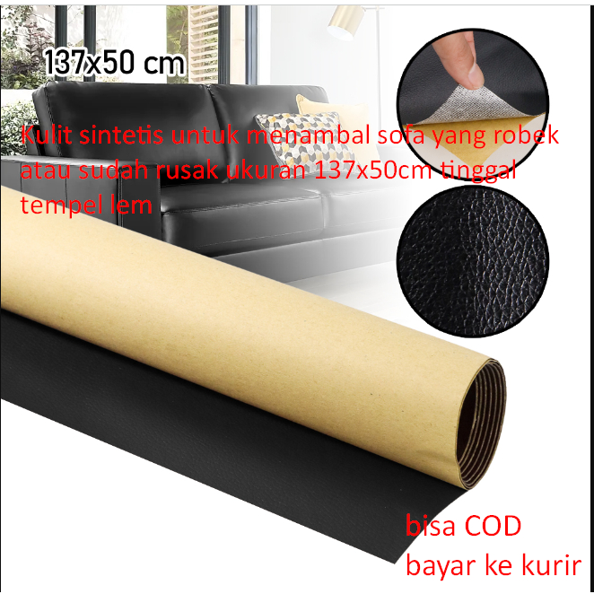 Kulit sintetis untuk menambal sofa yang robek atau sudah rusak ukuran 137x50cm tinggal tempel lem