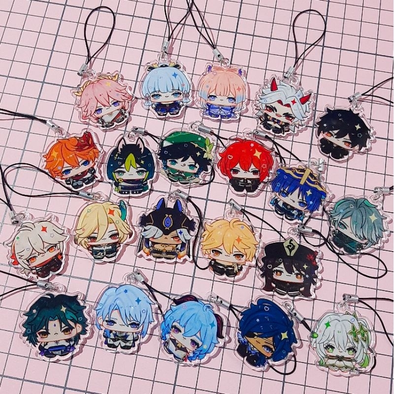 Genshin Impact Mini Keychain Phonestrap Gantungan Kunci Hp Akrilik Xiao Alhaitham Tighnari Ganyu Itt