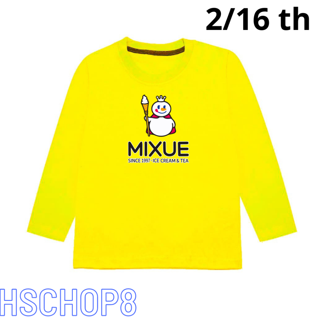 Kaos Anak Laki Laki Perempuan Lengan Panjang Mixue Tengah Usia 2-16 Tahun Unisex Cowok Cewek