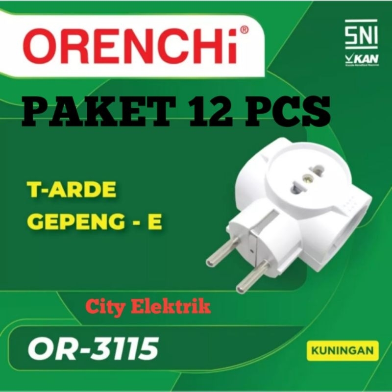 ( PAKET 12 PCS ) Steker T Arde ORENCHi 4 Lubang OR - 3115  ( Kuningan )