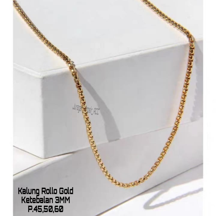 Kalung Rollo Polos Gold Silver tren Anti Karat Anti Luntur