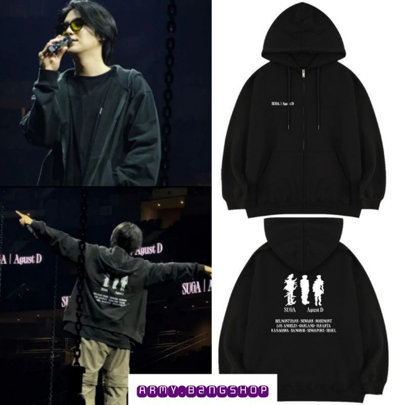 Jaket Hoodie BTS Suga AgustD Tour Konser KPop Lengan Panjang Tebal