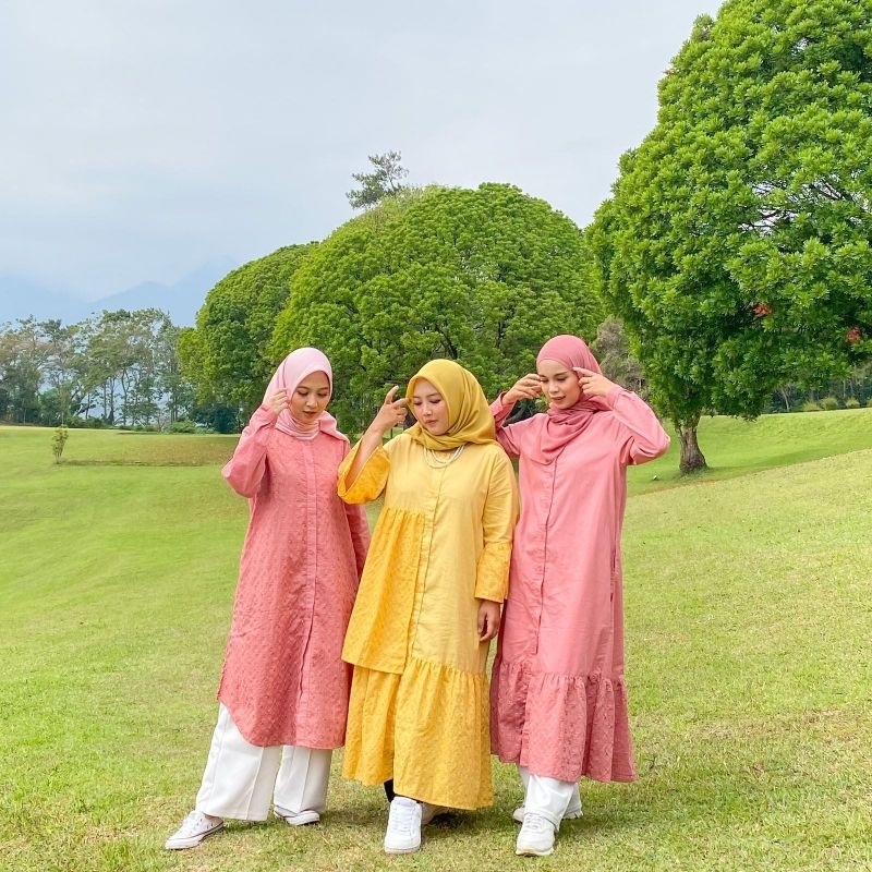 DAUKY S TUNIC TEXTURED L TUNIC TEXTURE M DRESS TEXTURED BAJU ATASAN WANITA TERBARU SEMI BRUKAT TUNIK