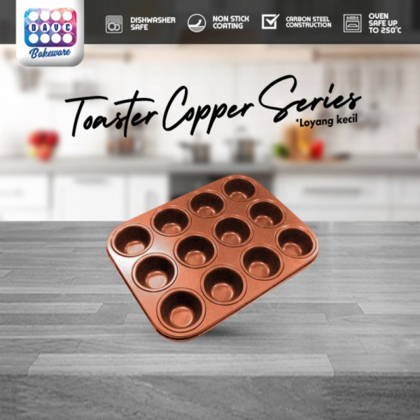 Unik Loyang 12Cup Mini Muffin Full Copper Series DAVC 26.3 x 20 x 2.6 cm Berkualitas