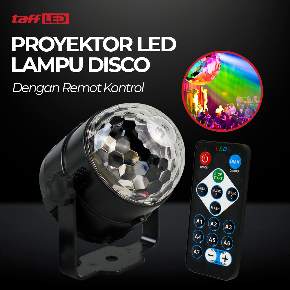 TaffLED Lampu Disco Putar LED RGB 240V 6W with Remote Control - CY-LV-RG - Multi-Color