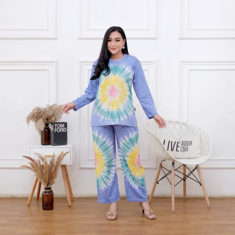 Setelan Kaos CPLP Motif Tiedye Mentari Resleting Depan Busui Friendly Babydoll Kekinian