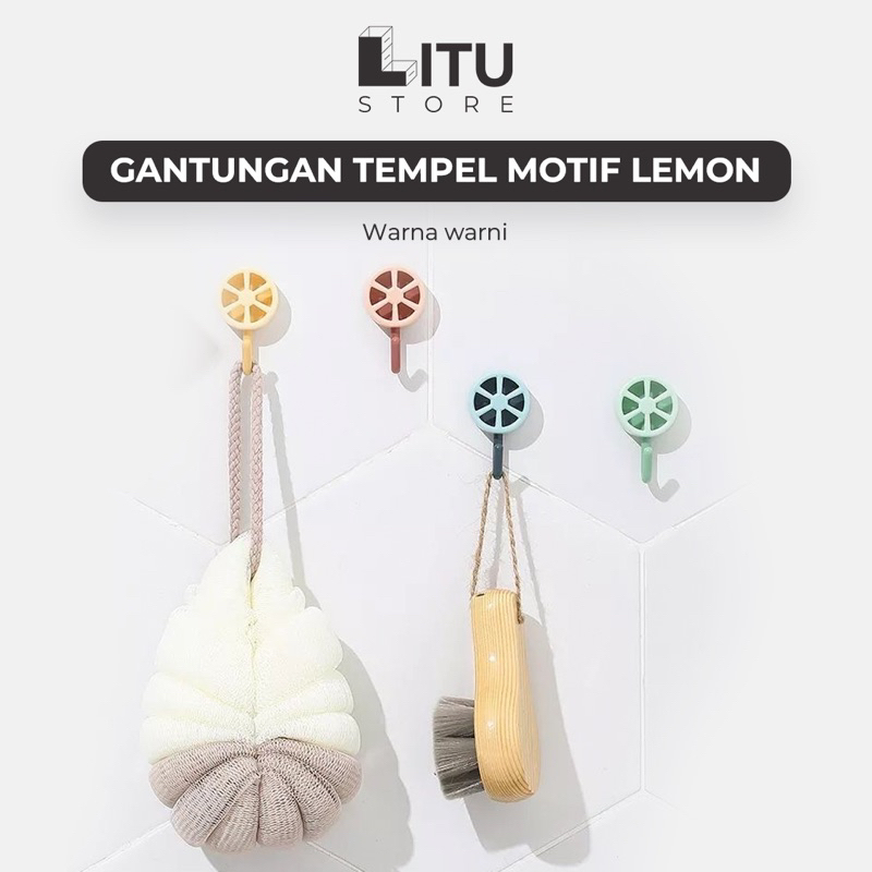 Gantungan hook tempel dinding tembok motif lemon multifungsi
