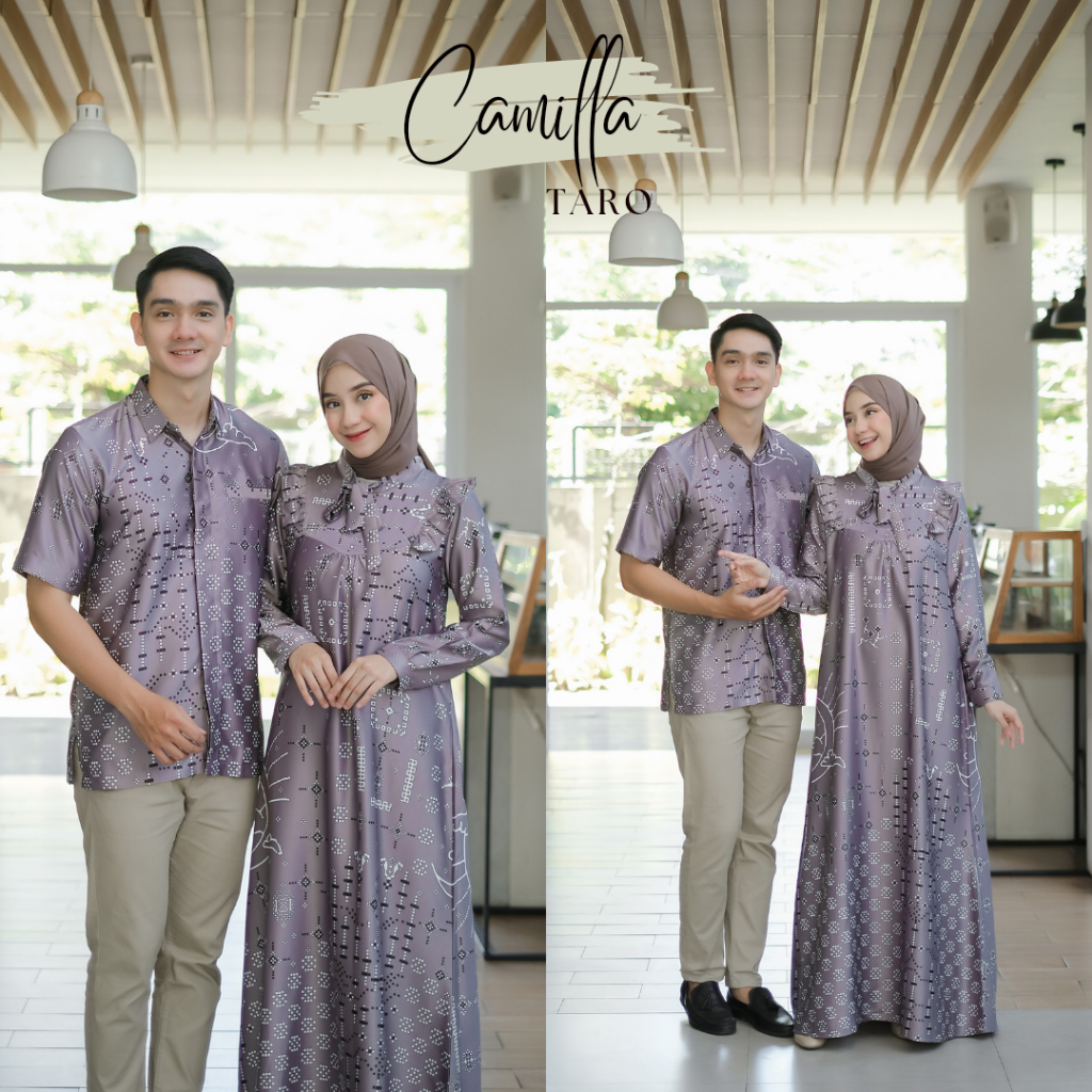 Baju Muslim Couple Camilla Motif Silk Varian Warna Taro