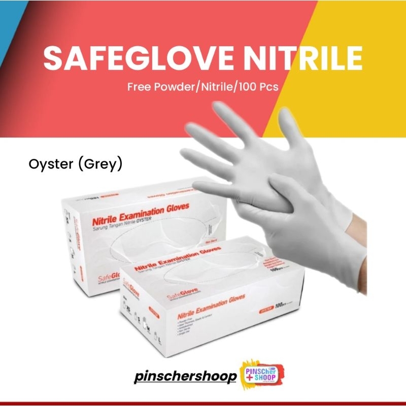 SAFEGLOVE SARUNG TANGAN NITRILE OYSTER GREY HANDSCOON NITRILE TANPA BEDAK BOX 100 PCS XS/S/M/L