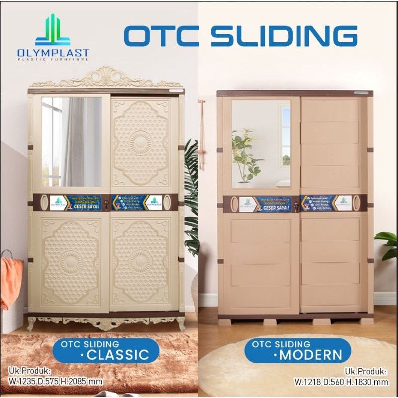 luar kota OTC 2 Pintu Slide Modern/Clasic Lemari Plastik Olymplast Pintu Sliding