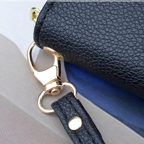 DOMPET PANJANG WANITA TALI PENDEK IMPORT KOREA TERBARU RESLETING MUAT HP WA726B5 KULIT PREMIUM HITAM VALENIA BRANDED KARTU KOIN UANG MURAH SIMPLE CASUAL FASHION KEKINIAN CEWEK REMAJA