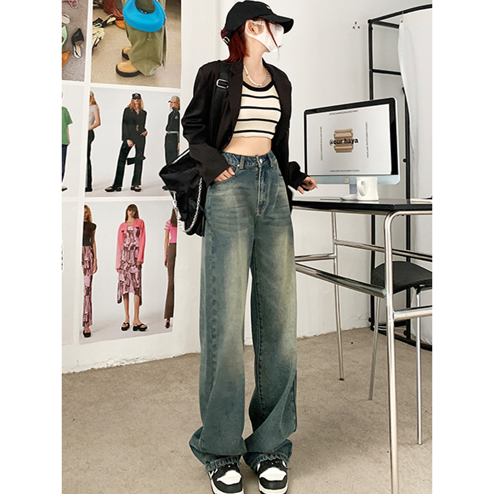 celana jeans wanita/retro highwaist loose import boyfriend jeans korean style causual straight celana panjang