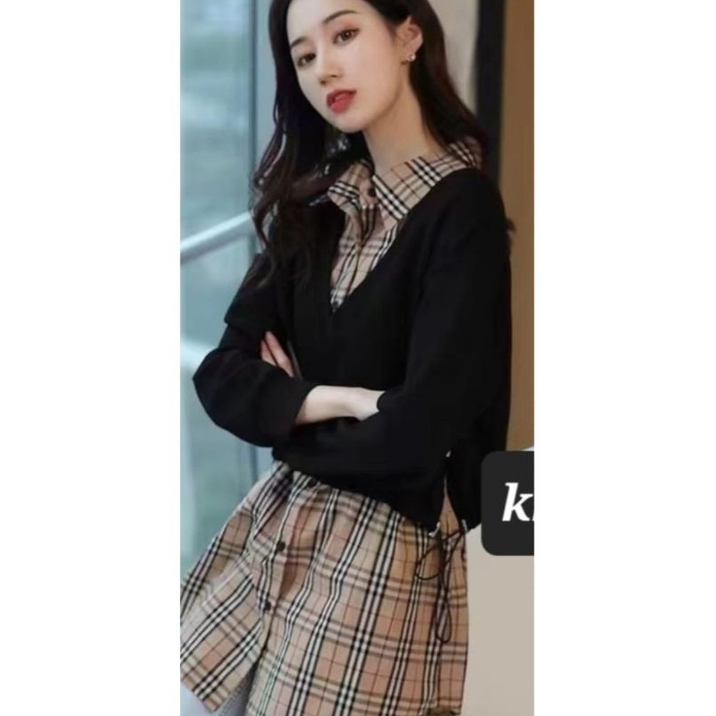 Dress Wanita, Dress Korea, Size 2XL - 4XL, Dress Katun Drill Mix Kaos Import , Atasan Wanita Import 