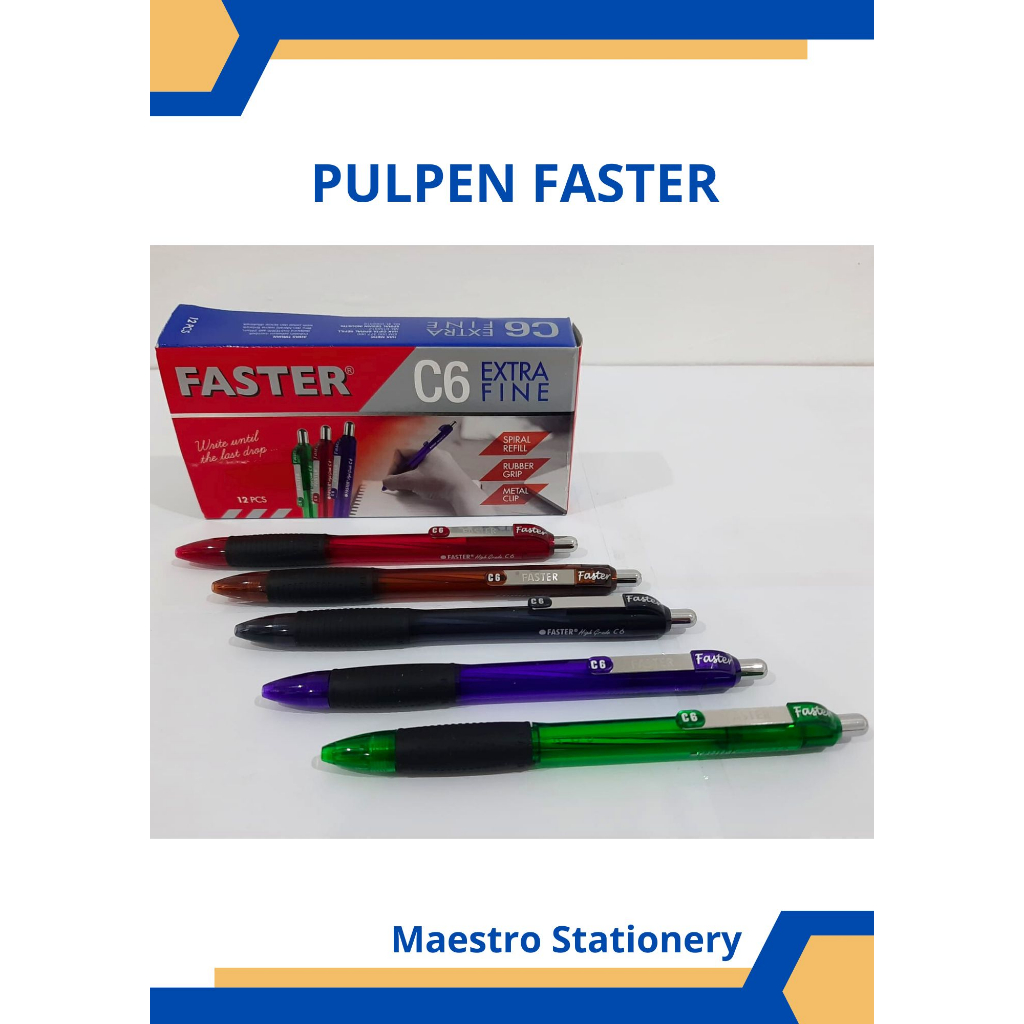 

Pulpen Pen Faster C6 Extra Fine / Ballpoint Cetek Hitam Biru