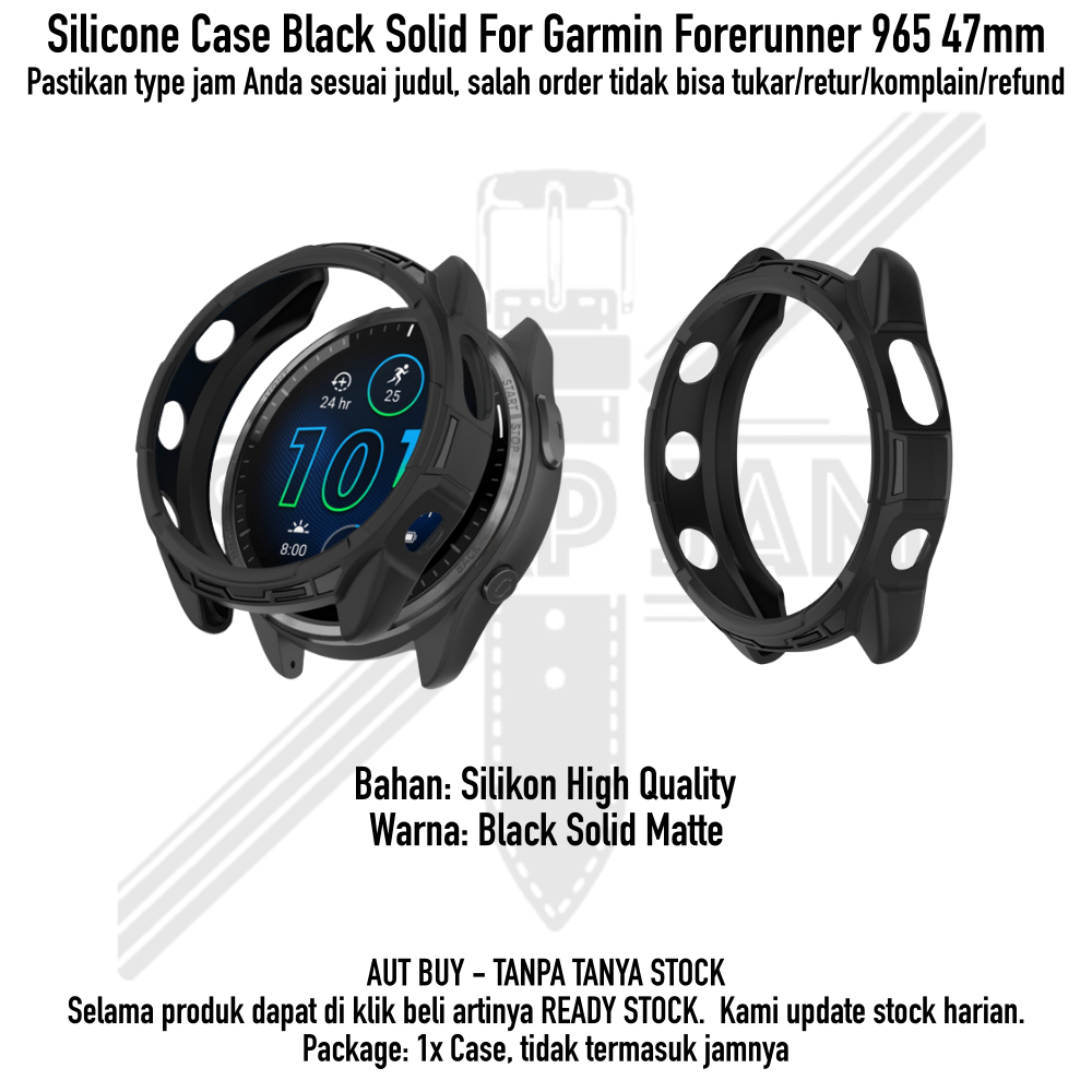 Soft Case Garmin Forerunner 965 47mm - Silikon TPU Cover Hitam Solid Matte