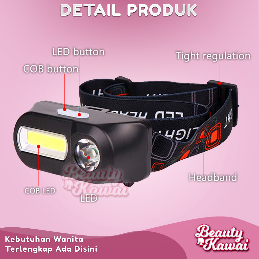 Senter Kepala Mini COB XPE Headlamp Cas USB Bisa Putar Copot