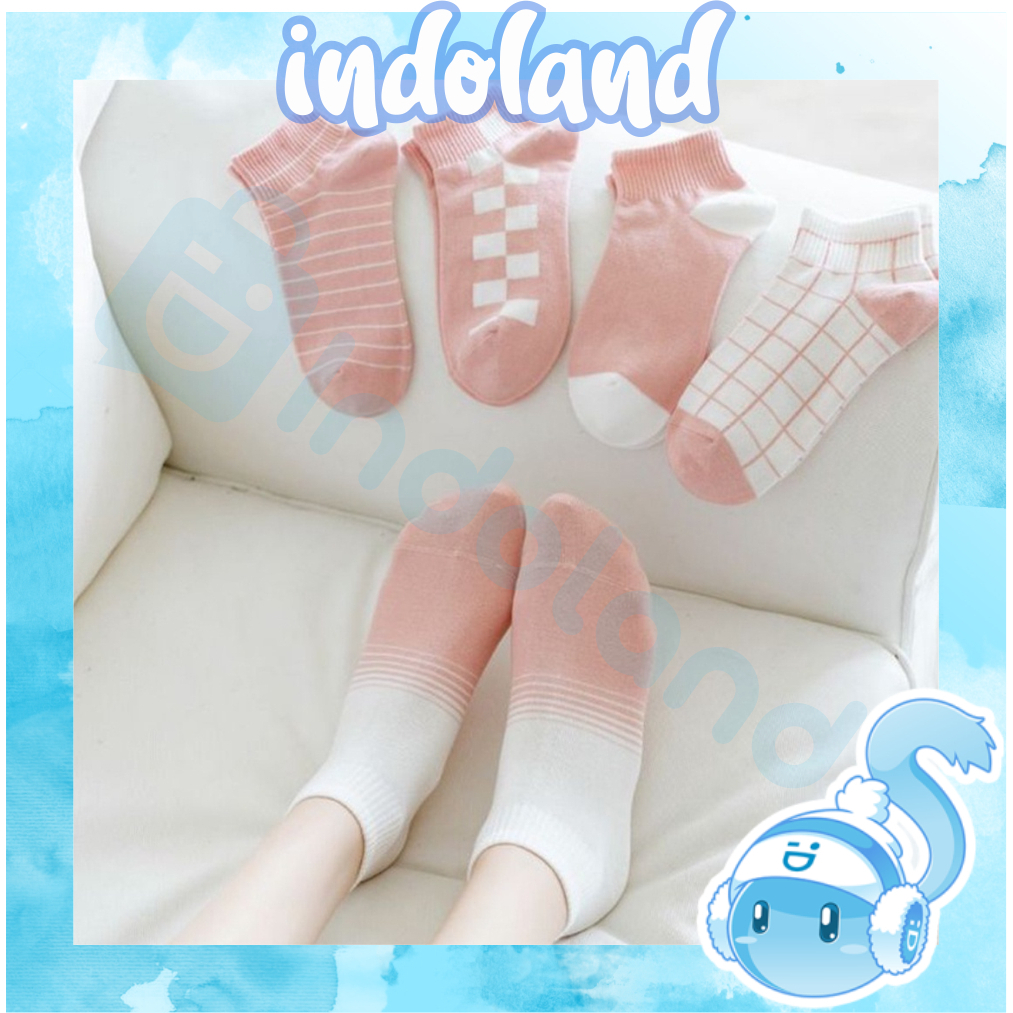 ☀ INDOLAND ☀  Kaos Kaki Pria Wanita Motif Pink Catur Kaos Kaki Pendek Korean Style Ankle Socks KK139