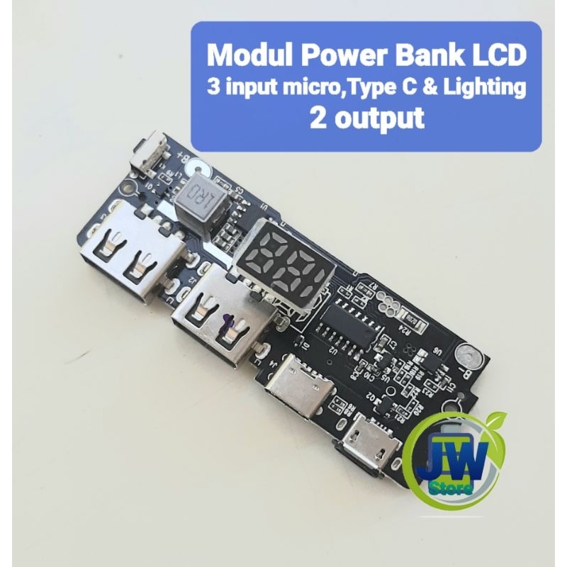 Modul powerbank LCD 3 input micro,Type C & lighting (modul Baru)