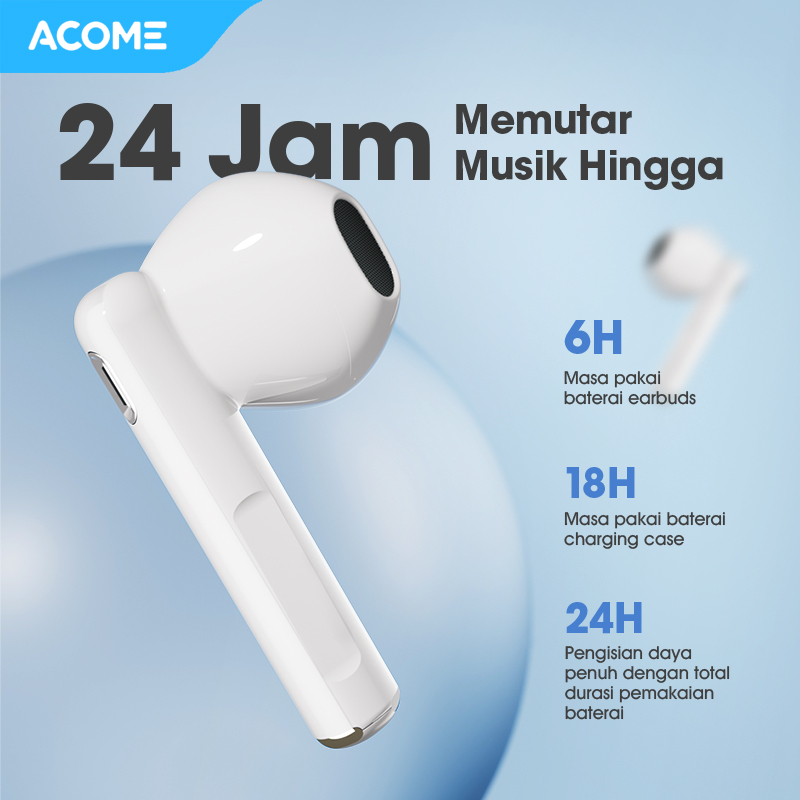 Acome Headset Earphone TWS Bluetooth 5.3 IPX4 Waterproof 3 Gram Ultra Light Inpods AT01 (TWS ONLY)
