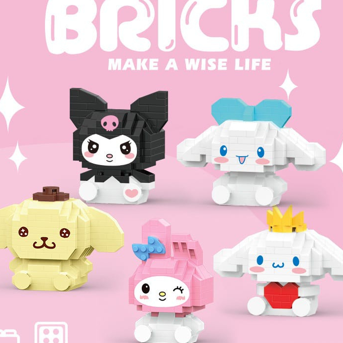 Mainan Balok Susun Karakter Cute Bersepeda kuromi Mainan Anak Lotso / Mainan Edukasi DIY Balok Blok Pink Bear / Nano Block  Hiasan Bunga Flowers Lego 3D Puzzle Brick Mini