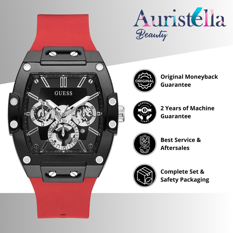 (ORIGINAL - BERGARANSI) JAM TANGAN GUESS PHOENIX GW0203G4 RED SILICONE STRAP ORIGINAL - JAM TANGAN P