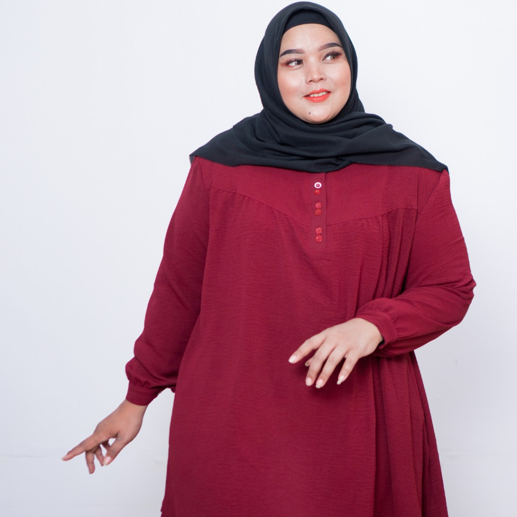 Tunik Wanita Jumbo XXL Crinkle Airflow Premium LD 130cm Kancing depan Terbaru