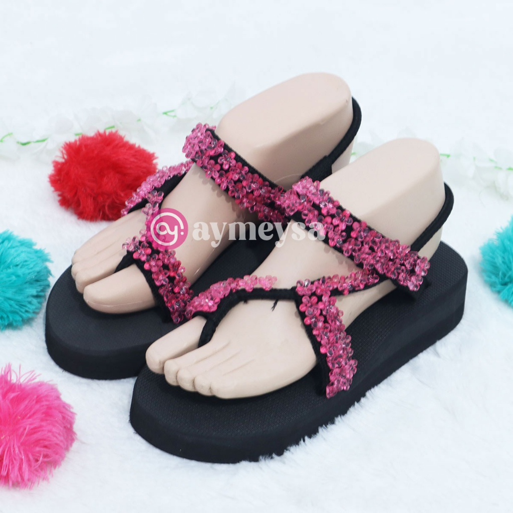 BERDY (Beads Sandal - Sandal Mote/Manik Sakura Wanita) Tinggi 3cm Sendal Wanita Tali Manik Mote Sandal Tali Unik dan Elegant Terbaru 2023