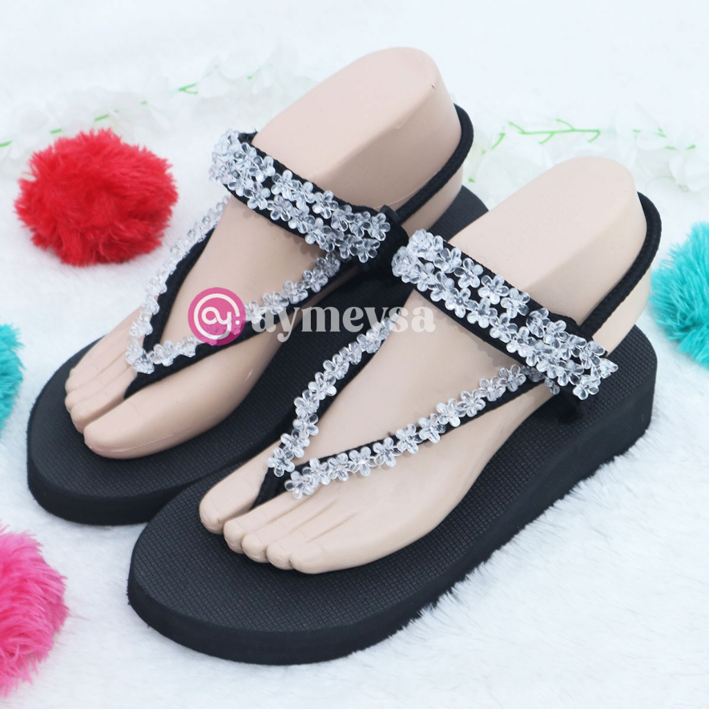 INARA (Beads Sandal - Sandal Mote/Manik Sakura Wanita) Sendal Jepit Tali Wanita Spons Simpel dan Kekinian Terbaru 2023