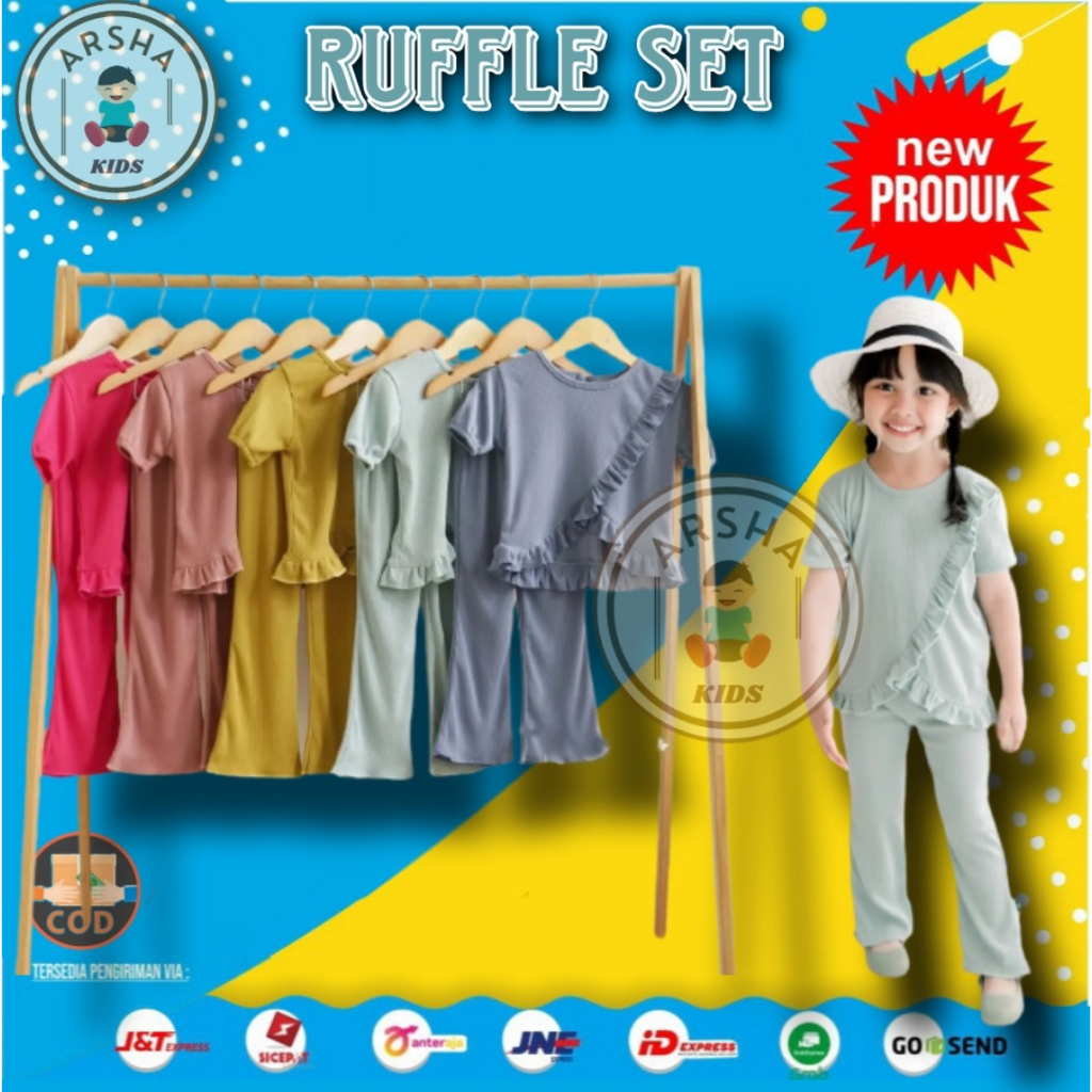 SETELAN BAJU ANAK PEREMPUAN 1-5 TAHUN ONE SET RIB ANAK RUFFLE ATASAN ANAK PEREMPUAN MURAH HARIAN