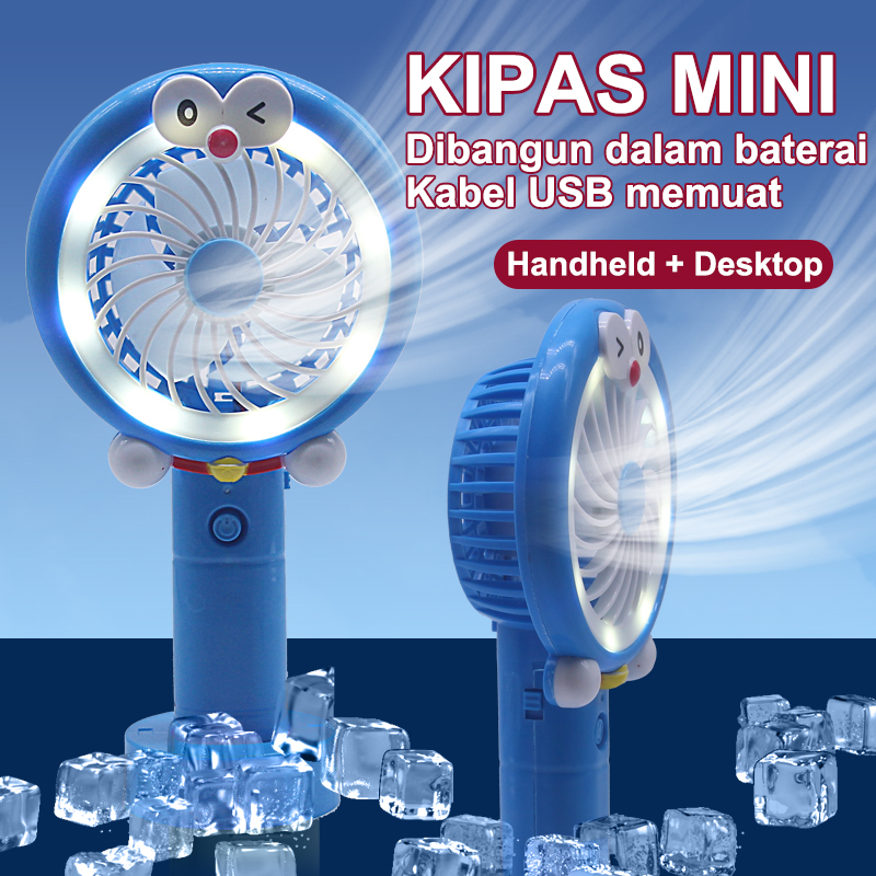 Kipas mini led tangan usb portable charger mini fan led light kipas mini doraemon hello kitty karakter