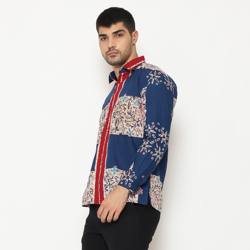 Batik Pria Lengan Panjang | Baju Batik Pria | Kemeja Batik Premium Biru Almajiwa