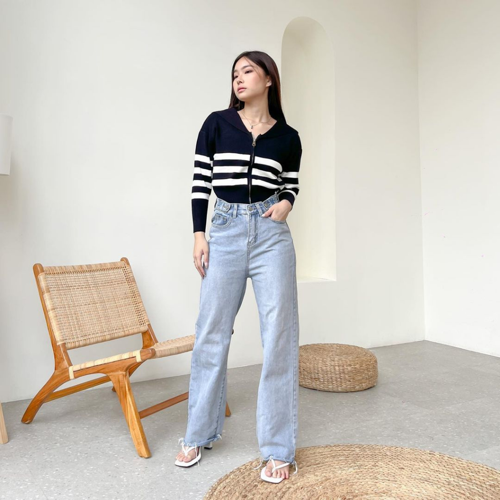 VENCHI SWEATER WANITA KOREA - SWEATER STRIPES TOP PREMIUM - SWEATER SOFT KNIT BASIC KOREA - ATASAN TANGAN PANJANG - HIJAB FRIENDLY - SWEATER GARIS GARIS ATASAN WANITA - HADIAH / KADO ULTAH CEWEK