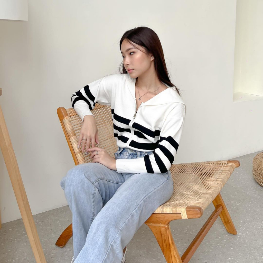 VENCHI SWEATER WANITA KOREA - SWEATER STRIPES TOP PREMIUM - SWEATER SOFT KNIT BASIC KOREA - ATASAN TANGAN PANJANG - HIJAB FRIENDLY - SWEATER GARIS GARIS ATASAN WANITA - HADIAH / KADO ULTAH CEWEK