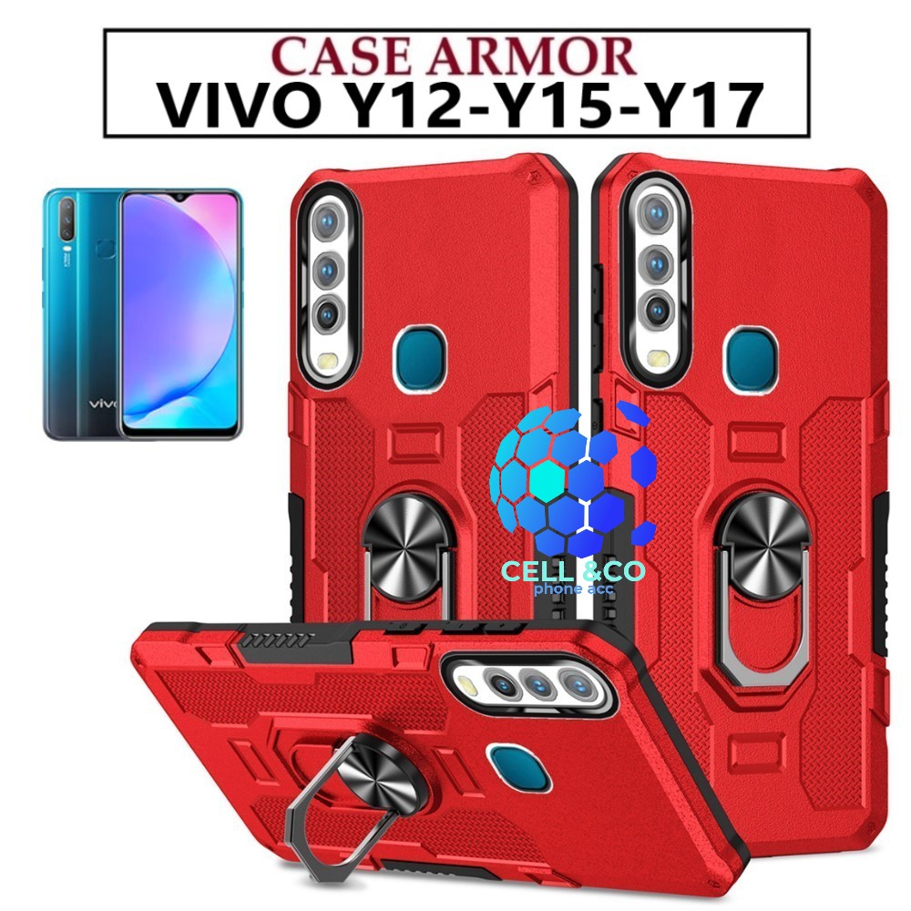 Case Armor VIVO Y12 Y15 Y17 Iring Cincin Magnetic Kesing Hp Protect kamera Premium Hard Case Standing Robot Pelindung Kamera