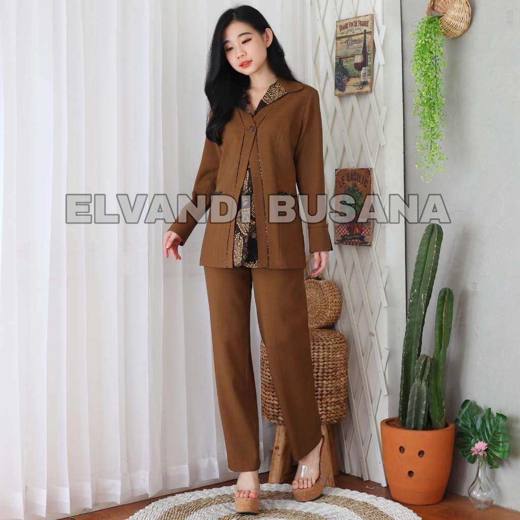 SETELAN JAS WANITA B&amp;V LYNELLE / SERAGAM KERJA BLAZER WANITA / SERAGAM GURU / SETELAN BAJU GURU WANITA - 6602 KHAKI TUA