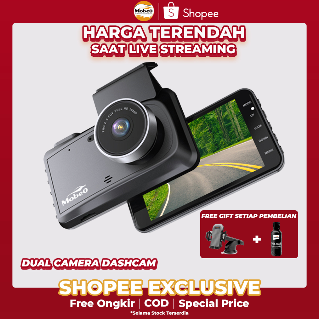 (Exclusive) Mobeo Dashcam MSDC05/ Car Dashcam/ CCTV Mobil / Kamera Parkir Dual kamera (Front &amp; Rear) Full HD Night Vision Sudut Lebar