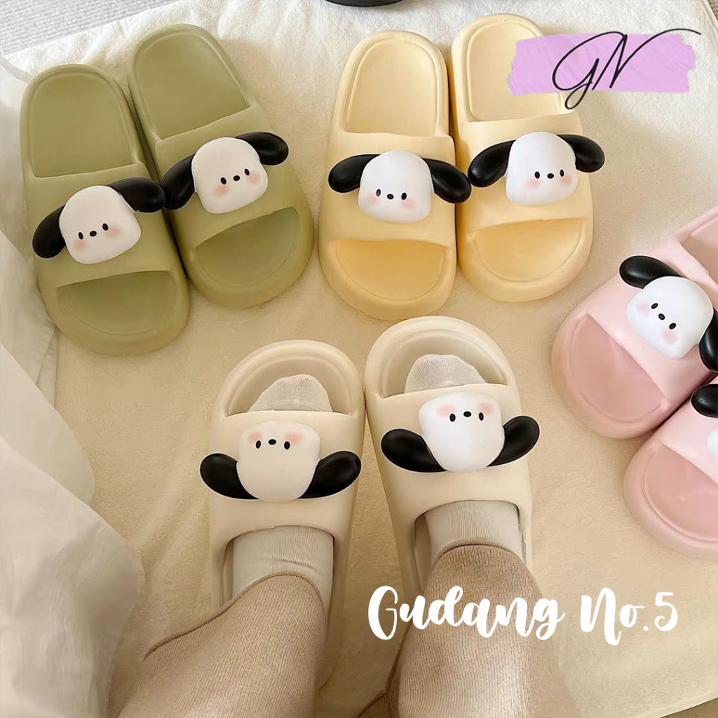 GN-2252-1 Sandal Selop Jelly Motif Doggy 3D Sandal Rumah Wanita Import PCU