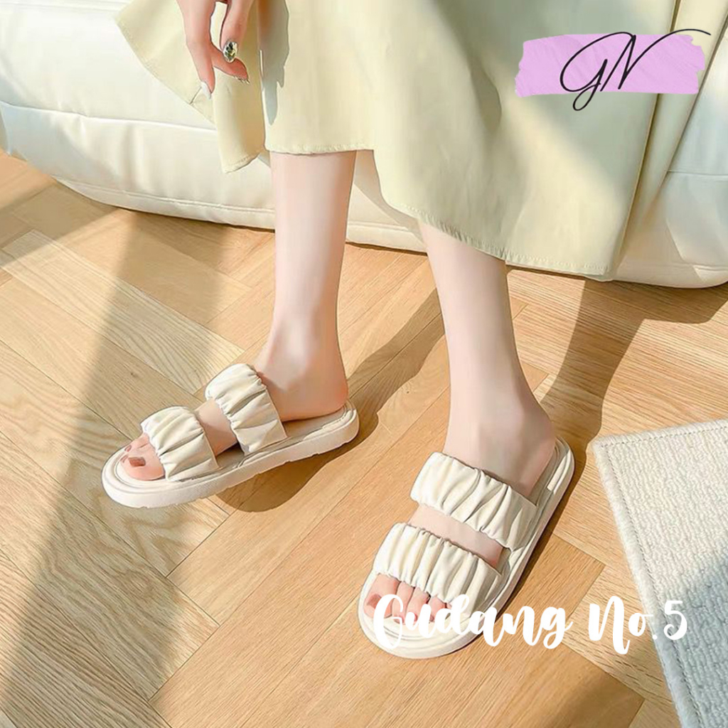 GN-809 Sandal Selop Jelly Model Tali Kerut Dua Korea Fashion Wanita Import